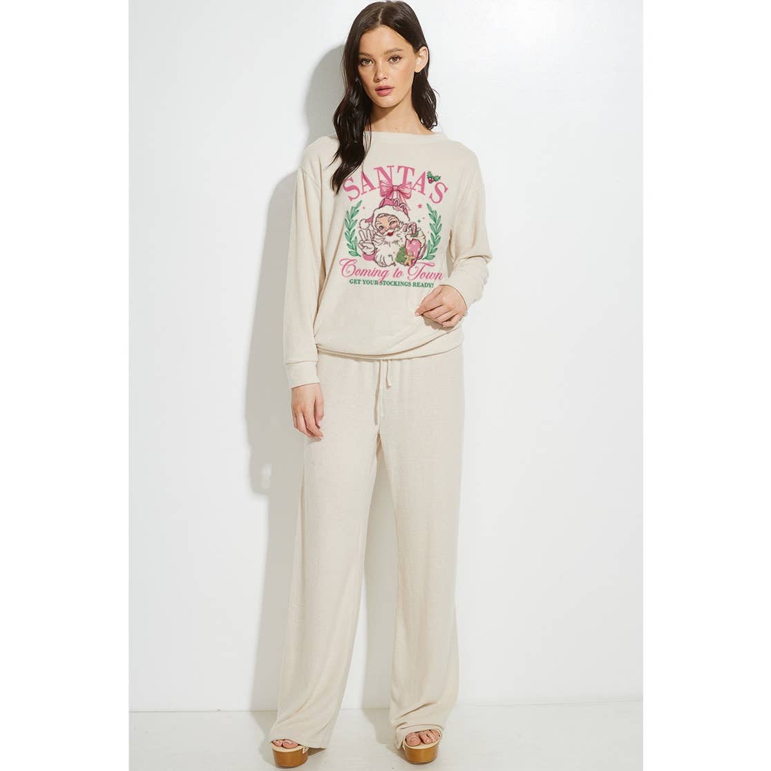 Santa Christmas print soft loungewear set