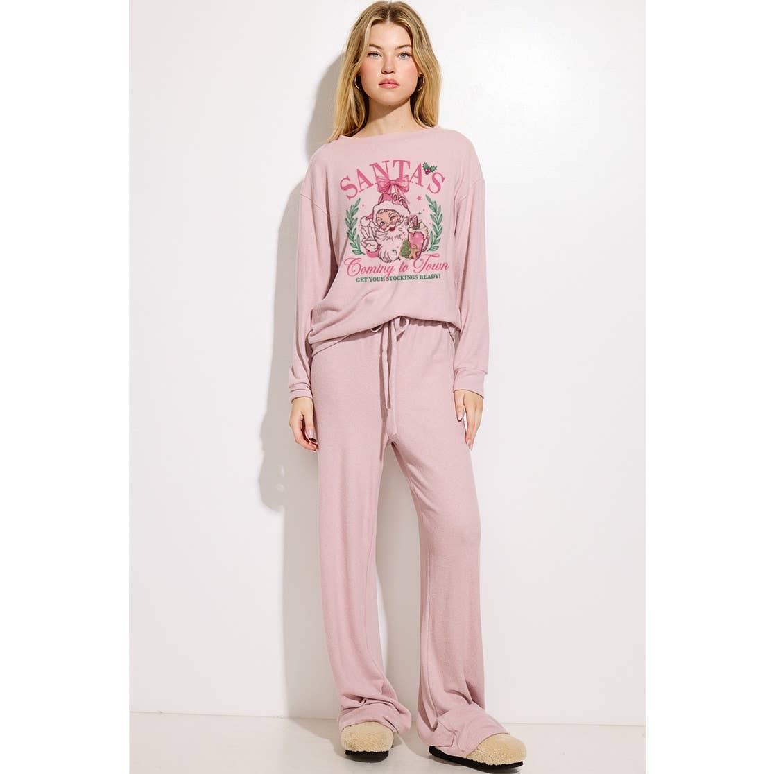 Santa Christmas print soft loungewear set