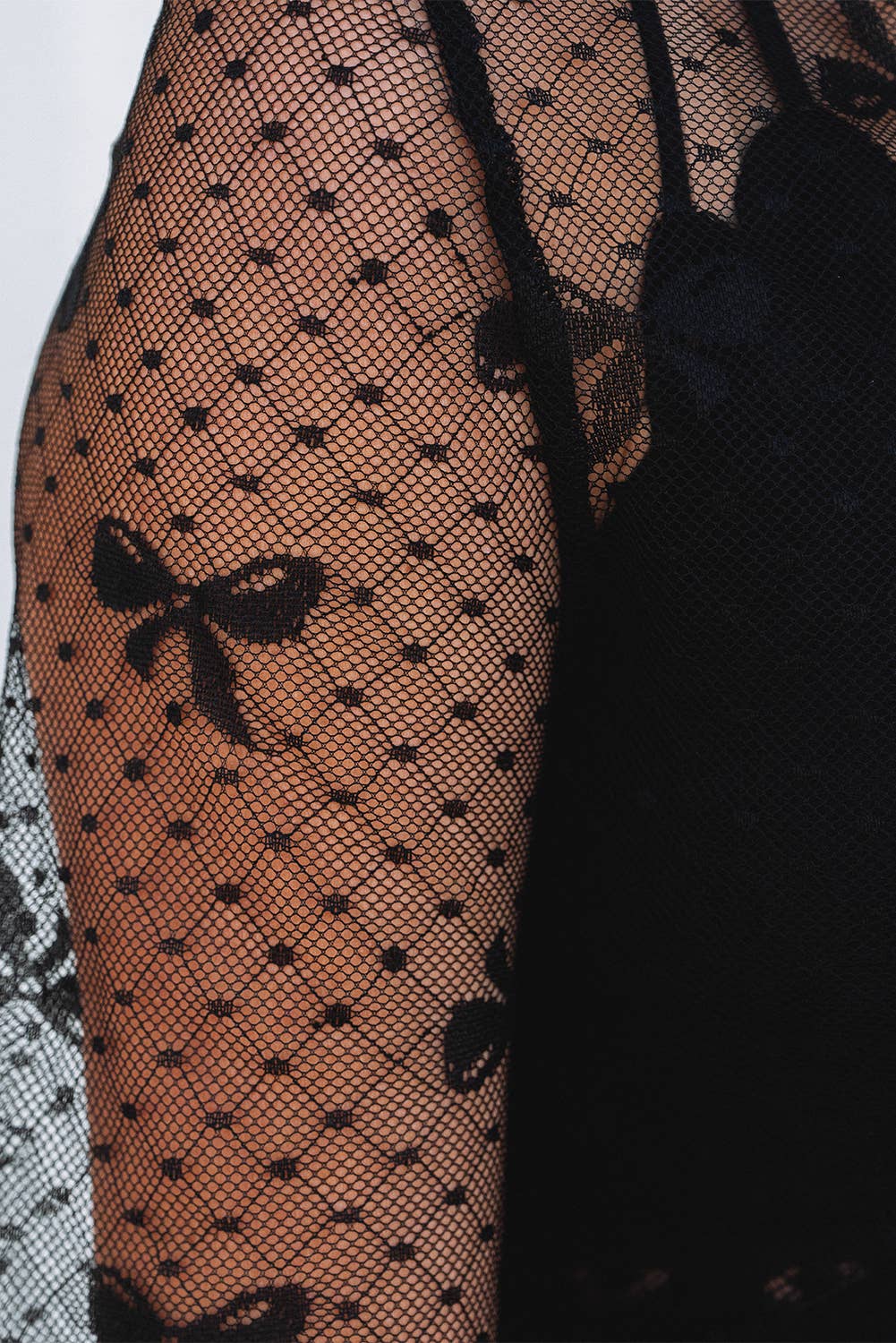 Bow Pattern Mesh Long Sleeve Top