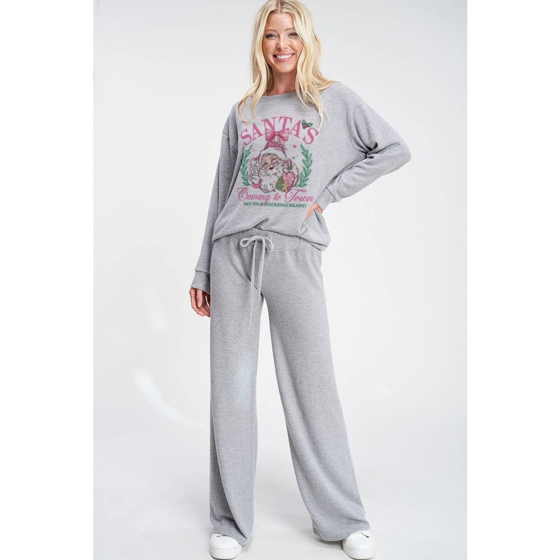 Santa Christmas print soft loungewear set