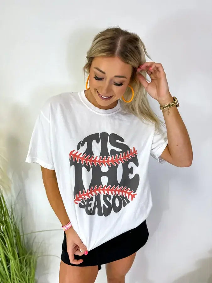 Tis The Season Baseball White Graphic Tee