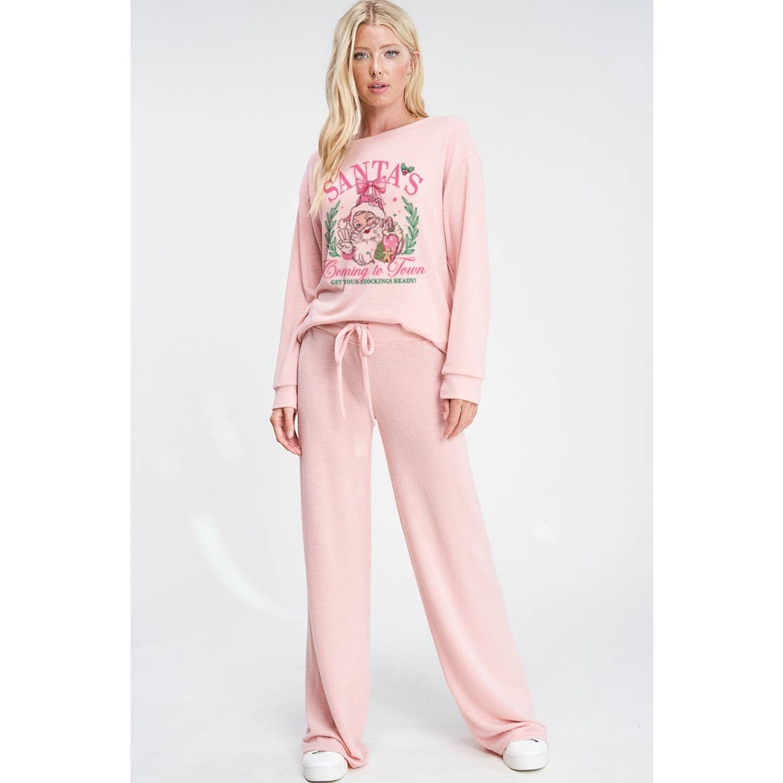 Santa Christmas print soft loungewear set
