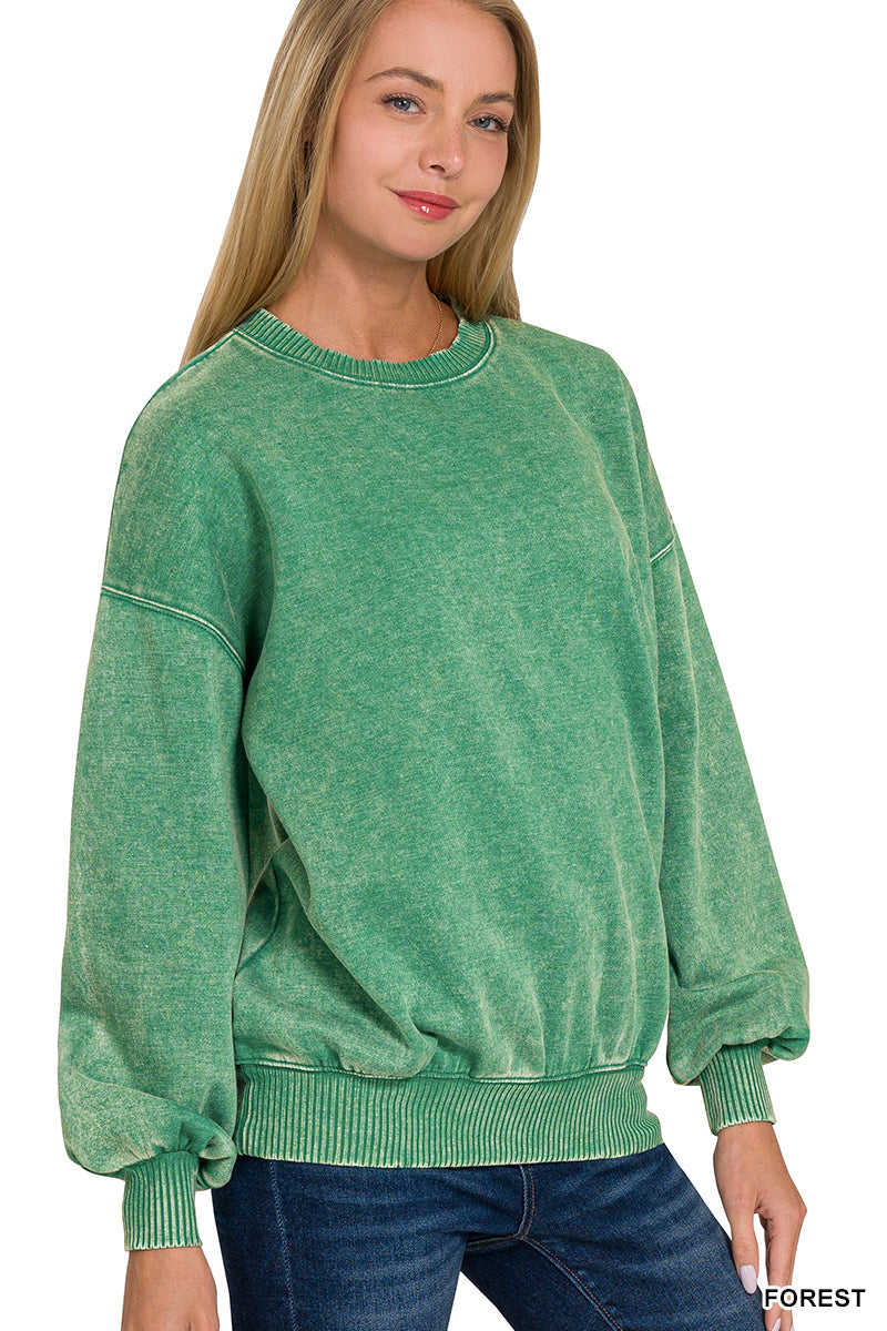 Acid wash fleece oversized pullover