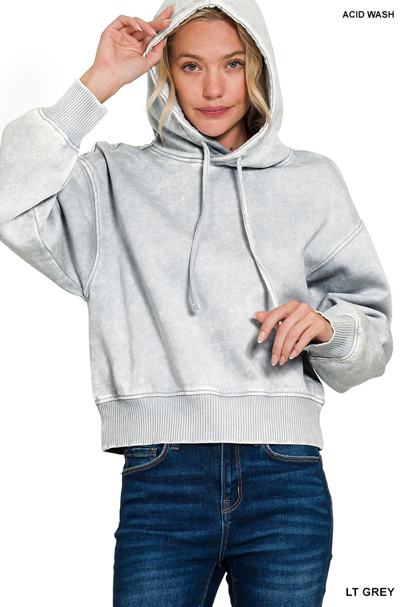 Acid wash fleece cropped hoodie