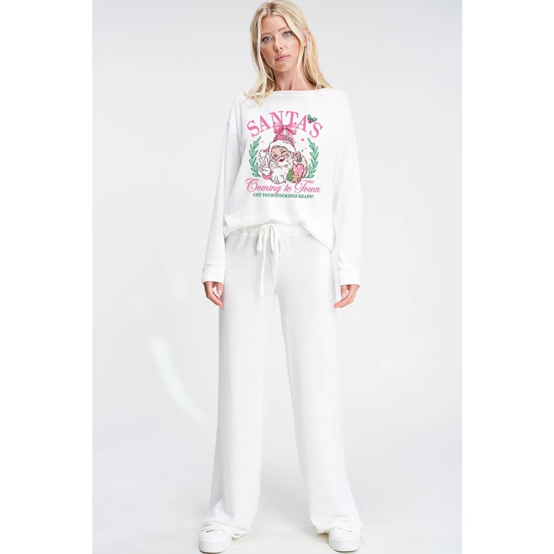 Santa Christmas print soft loungewear set