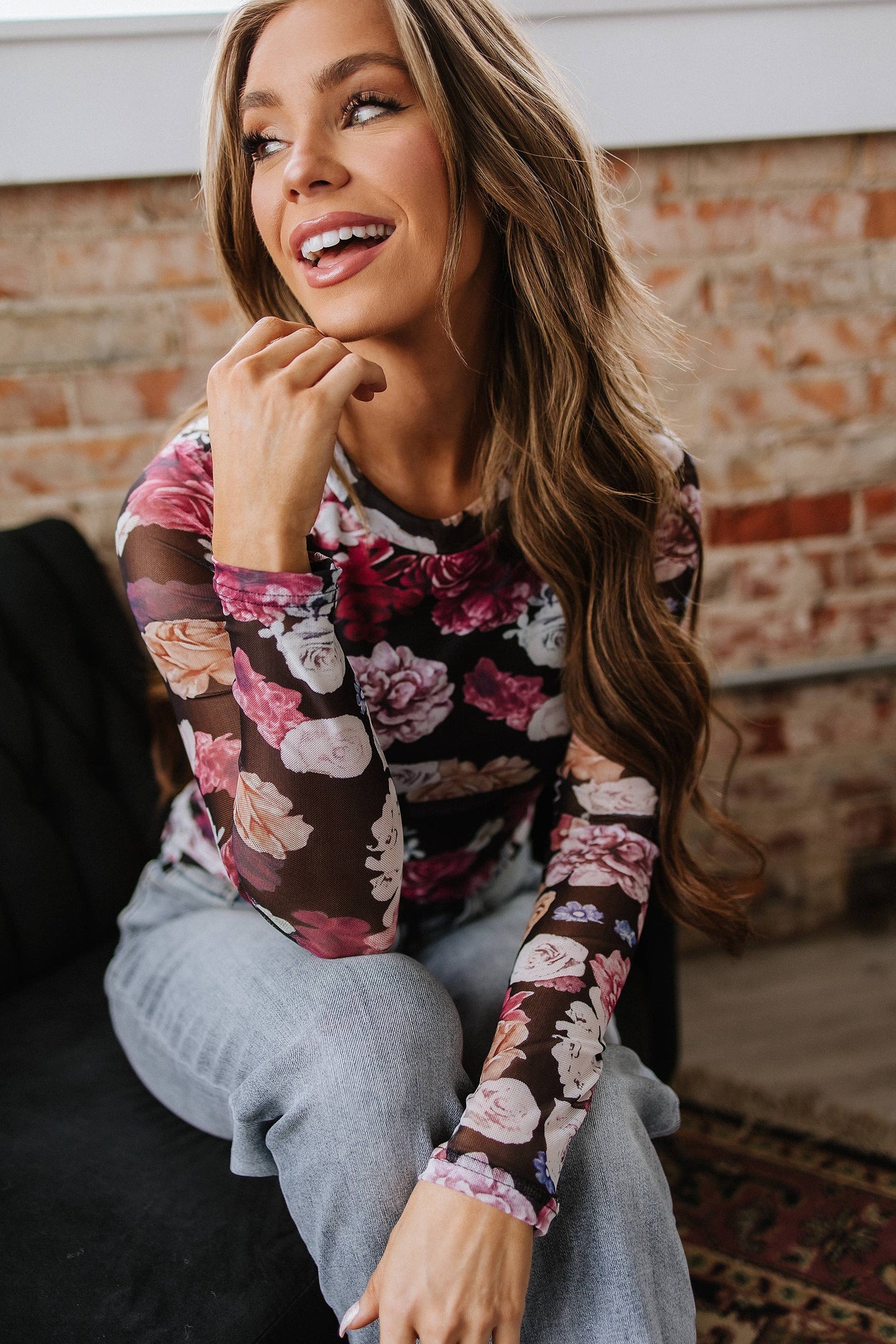 Arana Mesh Floral Print Top