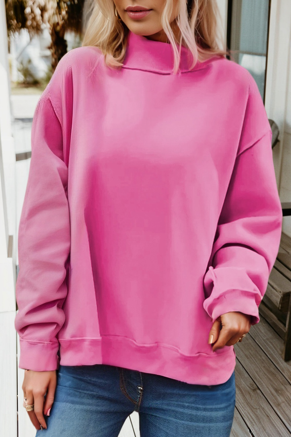 Solid Oversize Reversible Mock Neck Sweatshirt
