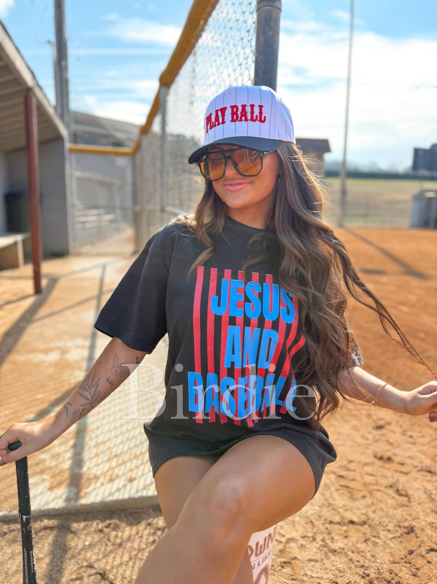 Jesus and Baseball Graphic Tee on Black