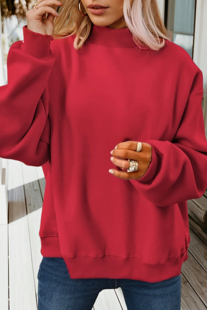 Solid Oversize Reversible Mock Neck Sweatshirt