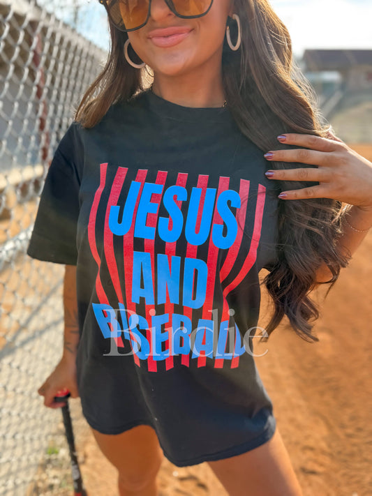 Jesus and Baseball Graphic Tee on Black