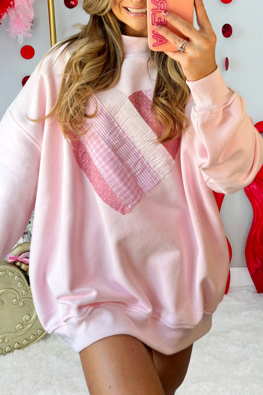 Sweetheart Patchwork Mock neck Oversize Sweatshirt