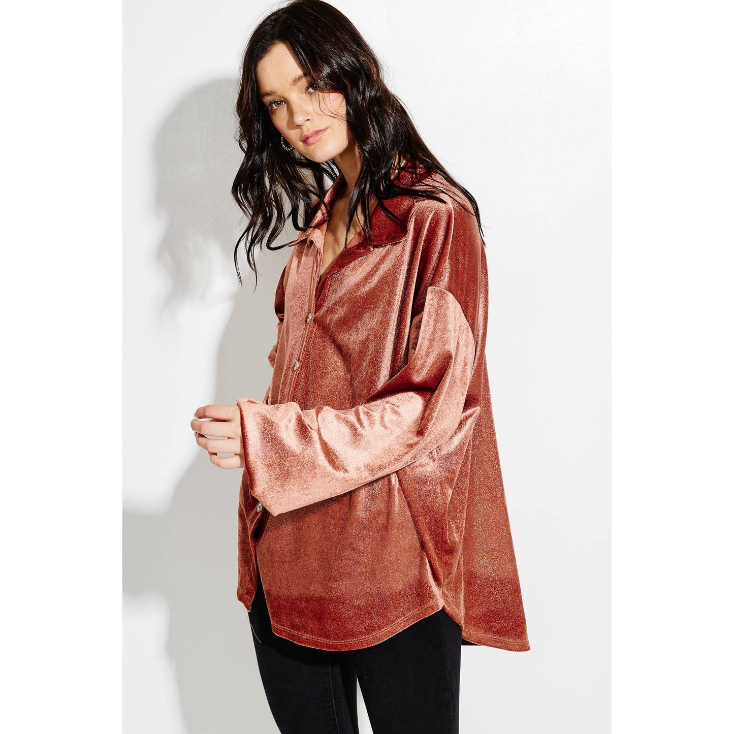 Velvet Button up Bishop sleeve Shirt Jacket coat