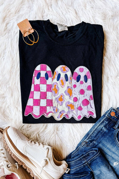 Painted Preppy Ghosts Graphic Tee - Black