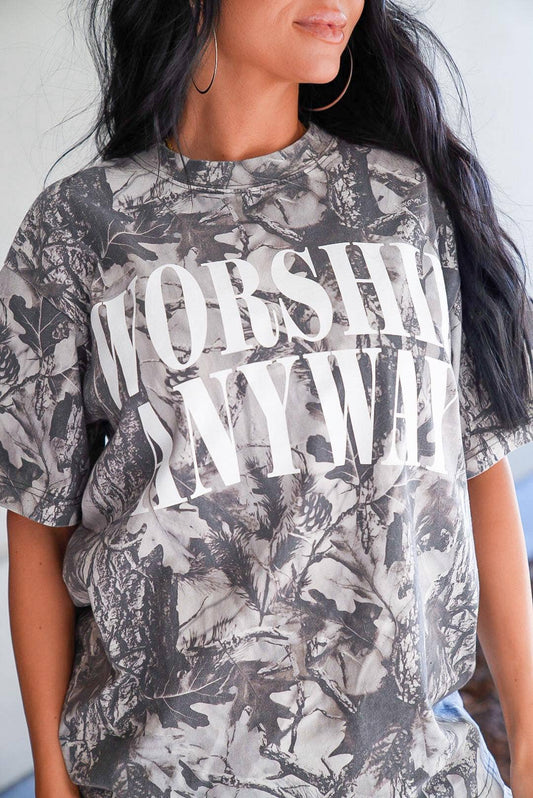 Worship Anyway | Grey Camo |  Short Sleeve Tee