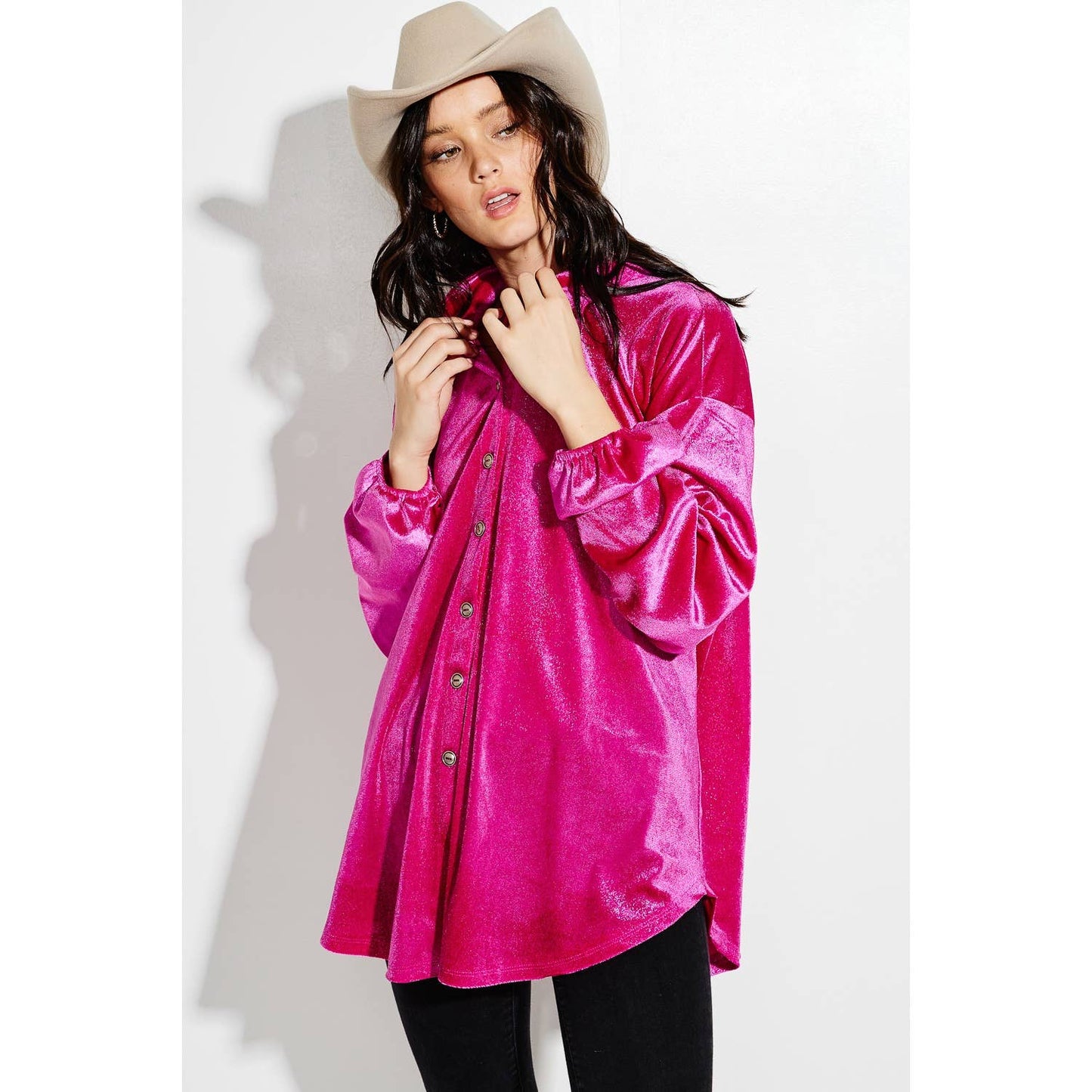 Velvet Button up Bishop sleeve Shirt Jacket coat