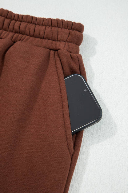 Fleece Lined Leopard Drawstring Elastic Waist Solid Pants