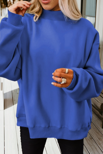 Solid Oversize Reversible Mock Neck Sweatshirt