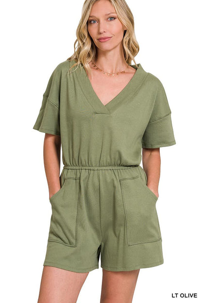 Dream On Romper- V Neck with Pockets