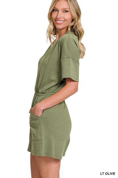 Dream On Romper- V Neck with Pockets