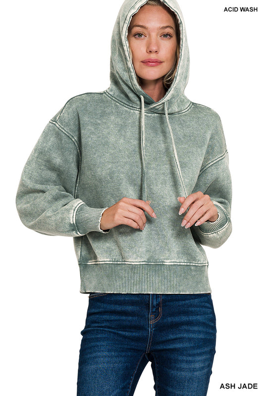 Acid wash fleece cropped hoodie