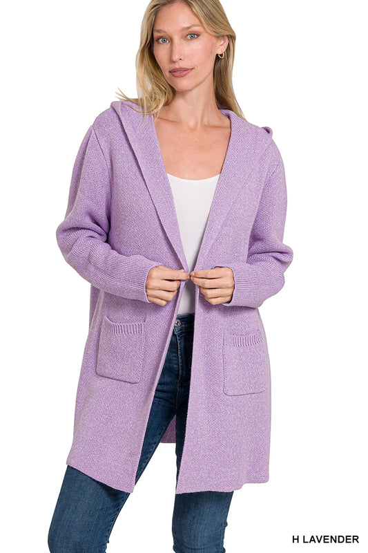 Hooded open front sweater cardigan