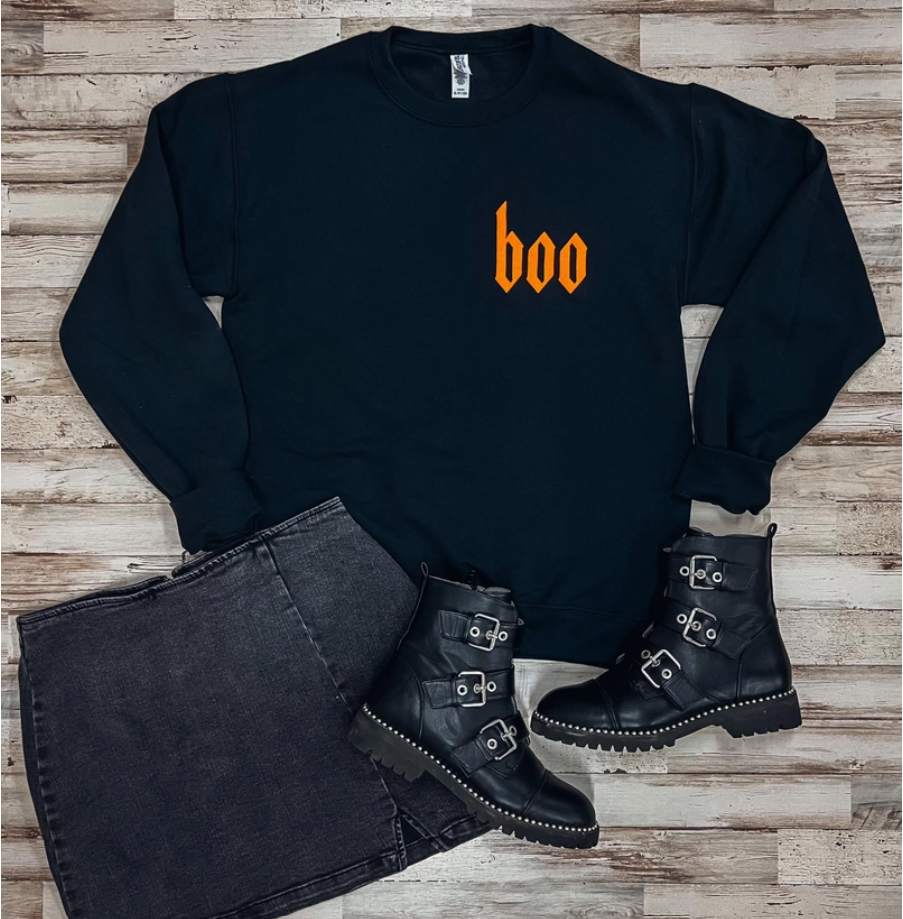 Boo Puff- Black crewneck