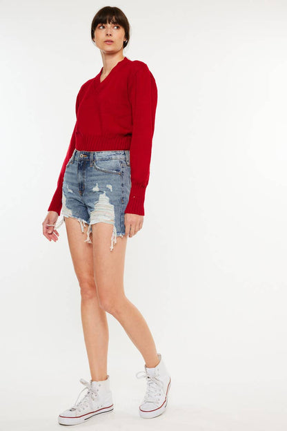 Rainbow Thread Denim Shorts- KanKan