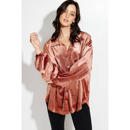 Velvet Button up Bishop sleeve Shirt Jacket coat