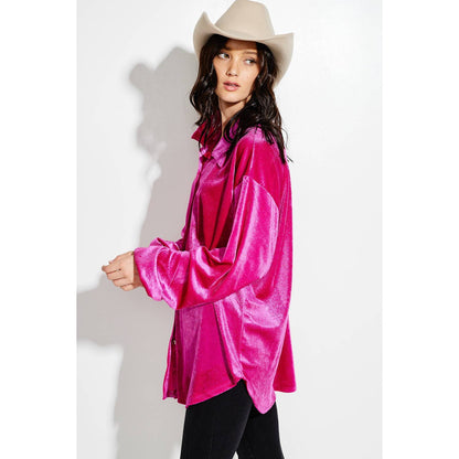 Velvet Button up Bishop sleeve Shirt Jacket coat