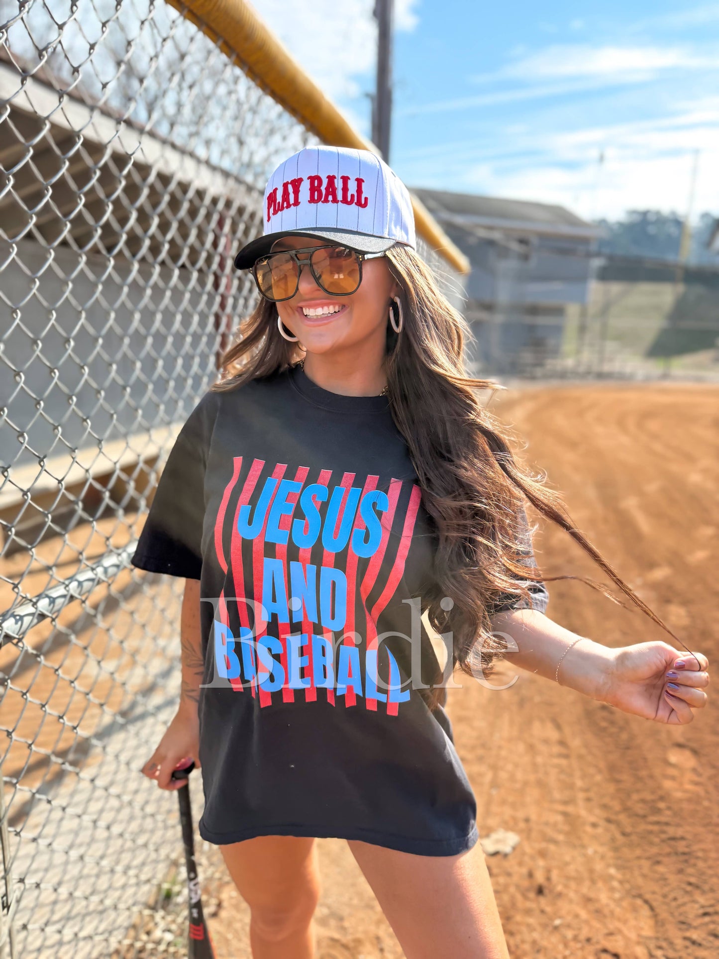 Jesus and Baseball Graphic Tee on Black