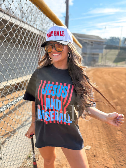 Jesus and Baseball Graphic Tee on Black
