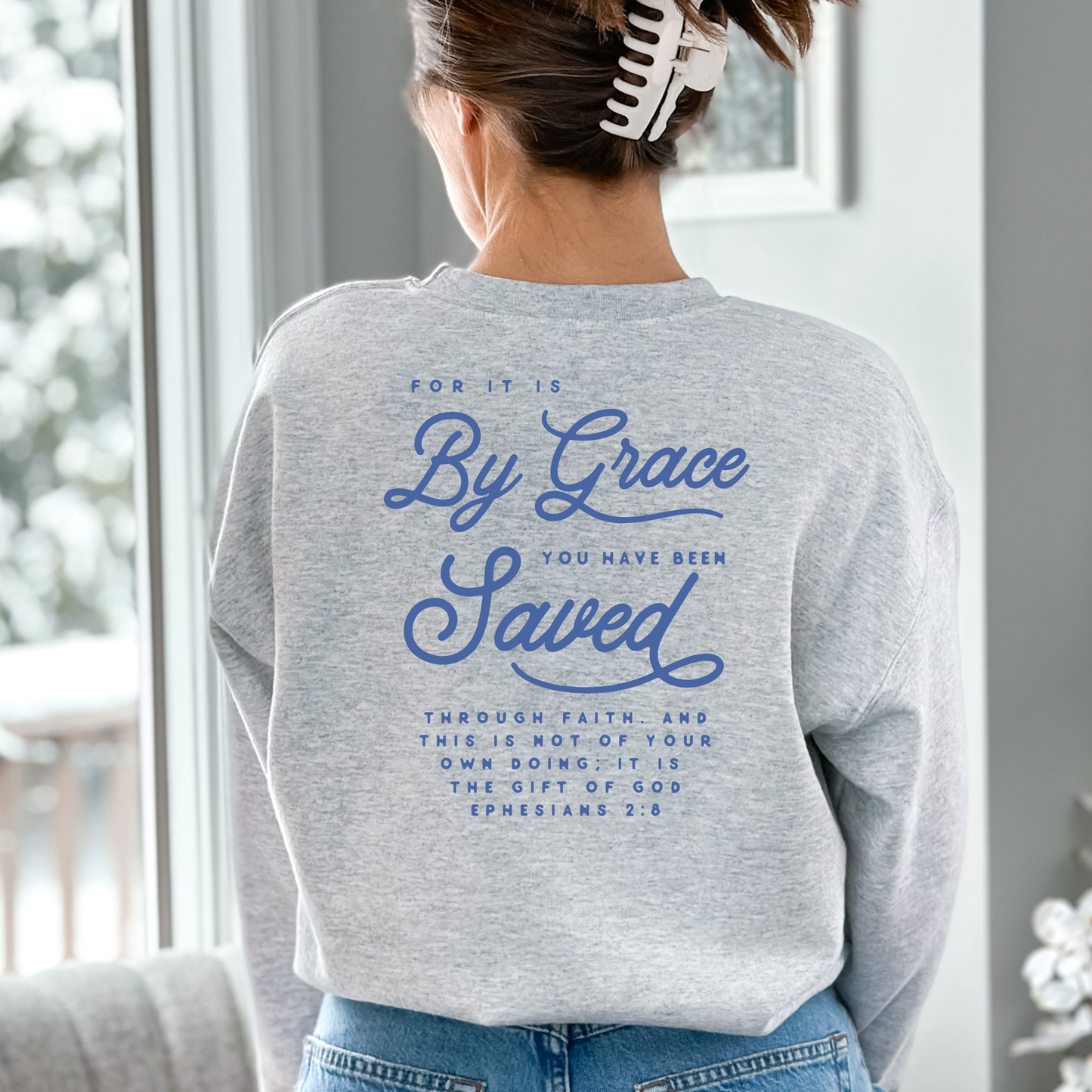 By Grace Through Faith Cozy Crewneck Sweatshirt