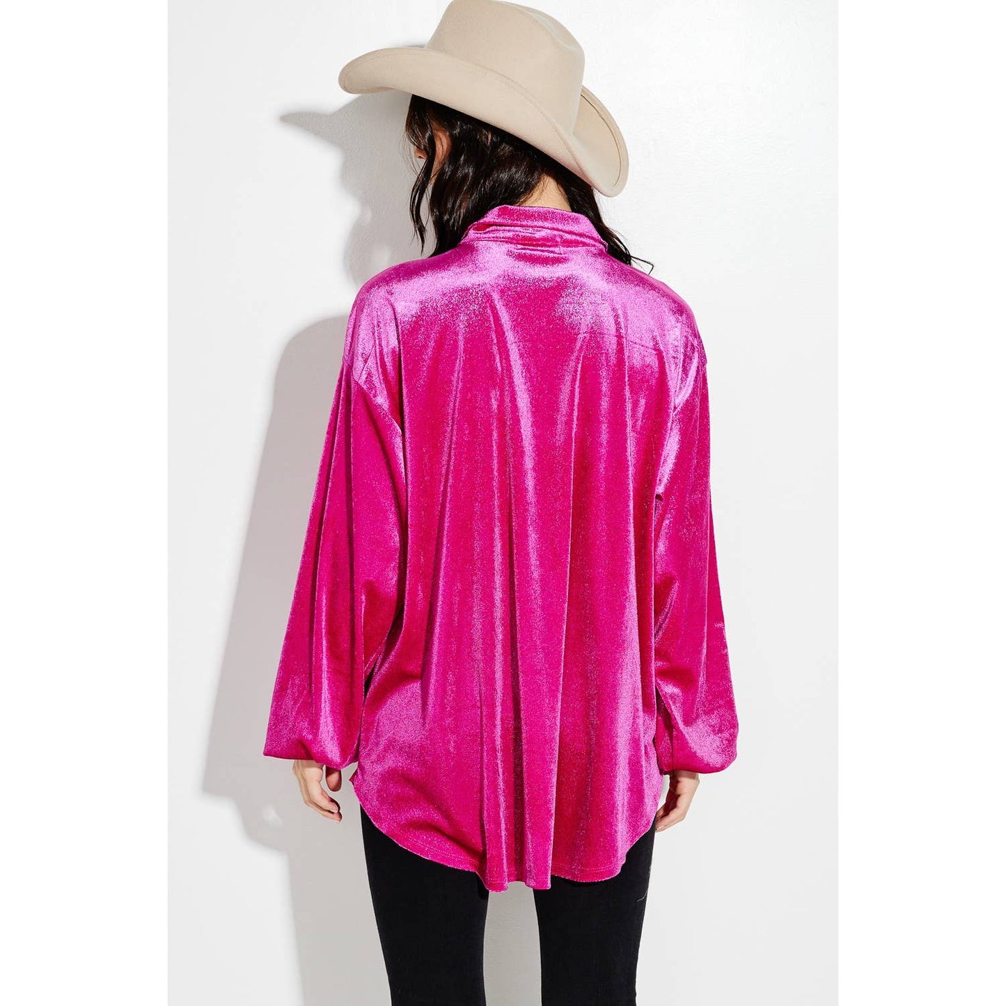 Velvet Button up Bishop sleeve Shirt Jacket coat