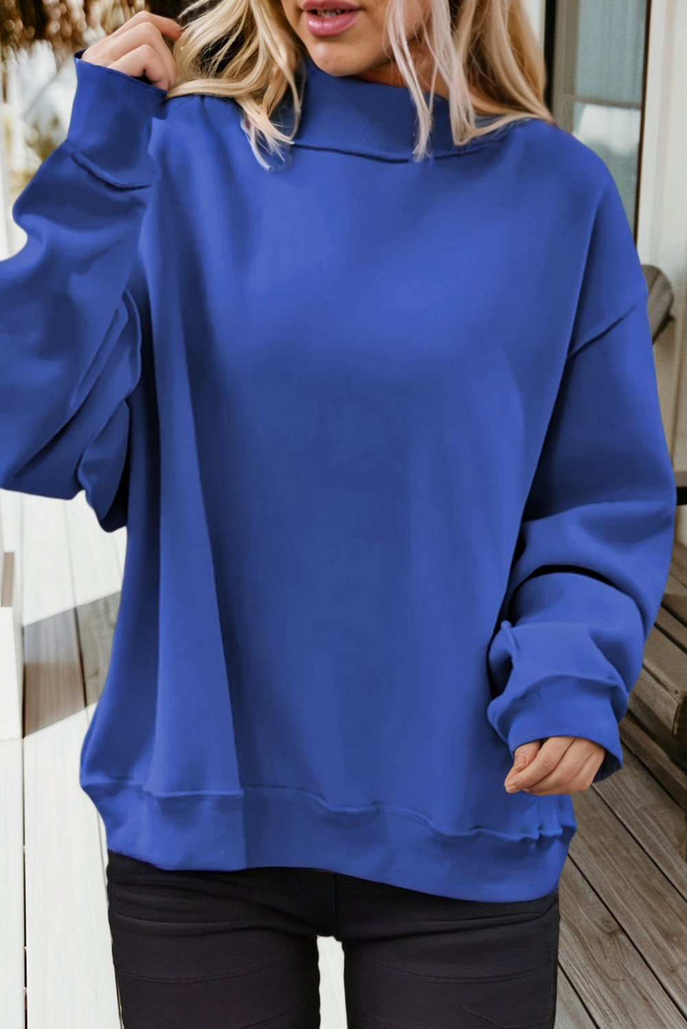 Solid Oversize Reversible Mock Neck Sweatshirt