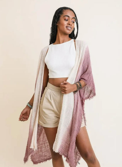 Frayed Cotton Bohemian Ombre Kimono