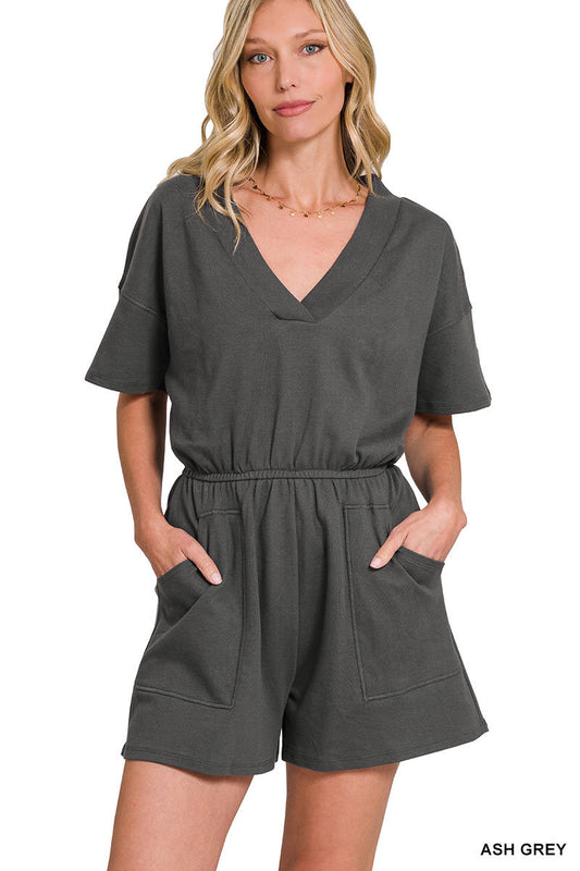 Dream On Romper- V Neck with Pockets