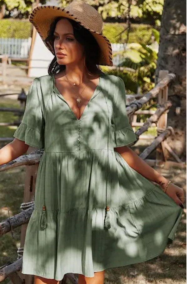 Chill Vibes Dress - Button Up Boho